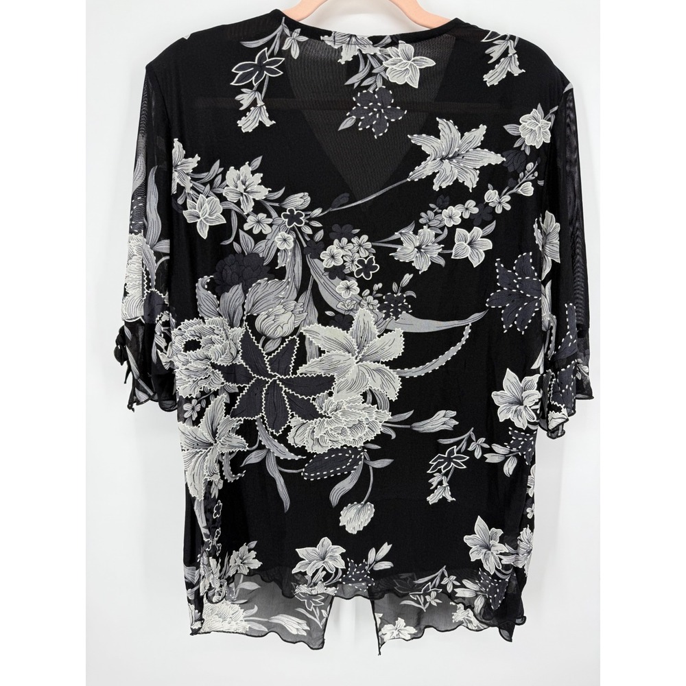 VTG Appointments Floral Mesh Blouse Women 3X Black Rhinstone V-Neck Top Y2K - Picture 5 of 6
